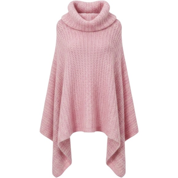 Anthropologie Sweaters - Anthropologie Funnel Neck Poncho Pullover‎ One Size Pink Fuzzy Oversize Cozy